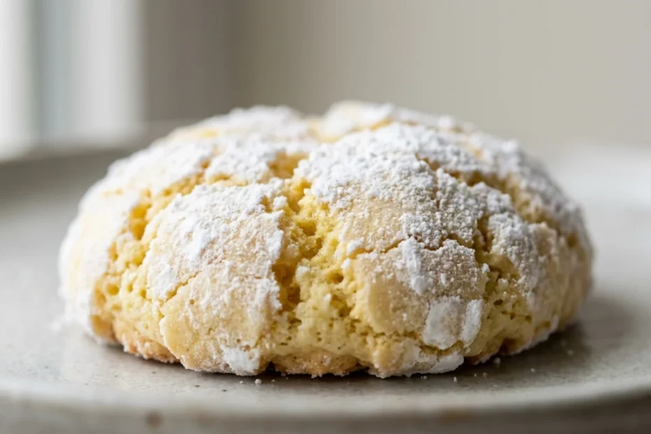 Biscotti al limone morbidi ricoperti di zucchero a velo disposti su un piatto