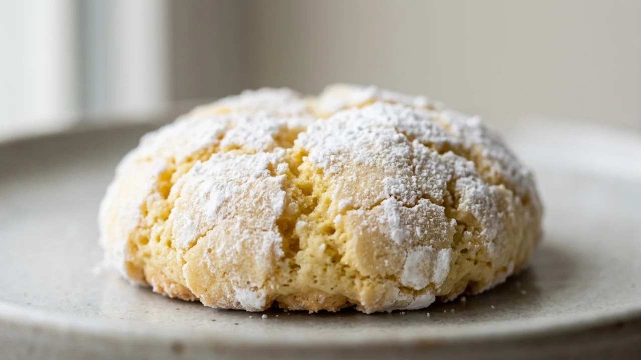 Biscotti al limone morbidi ricoperti di zucchero a velo disposti su un piatto